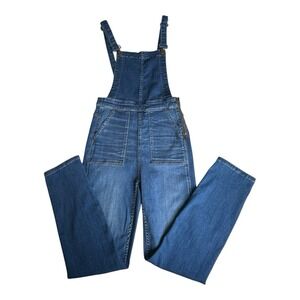 Madewell Overalls Women‎ Small Blue Skinny Raw Hem Side Zip Stretch Denim Farmer